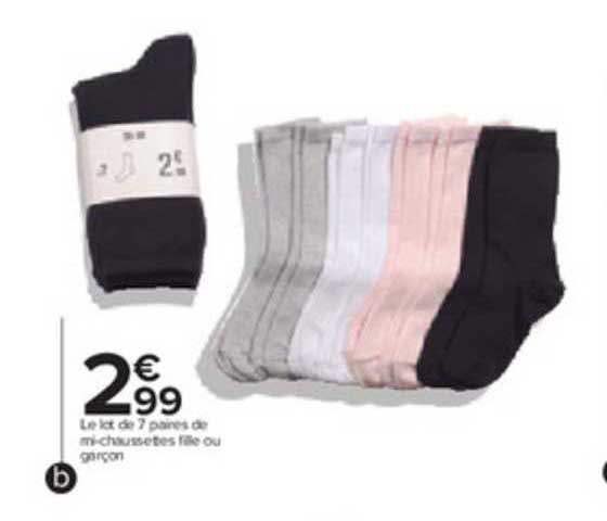 le lot de 7 paires de mi-chaussettes fille ou garçon