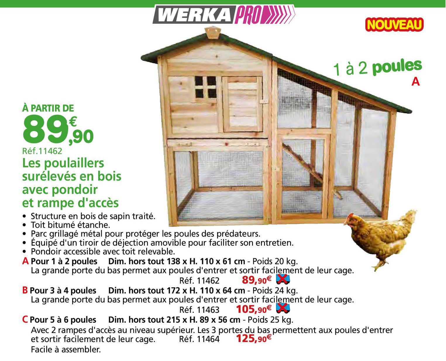 les poulaillers surélevés en bois avec pondoir et rampe d'accès werka pro