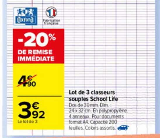 Lot De 3 Classeurs Souples School Life Oxford