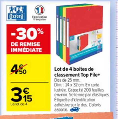 lot de 4 boîtes de classement top file+ oxford