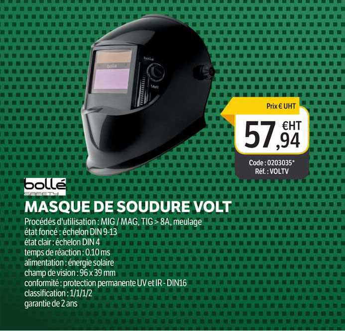 masque de soudure volt bollé safety