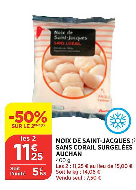 noix de saint-jacques sans corail surgelées auchan