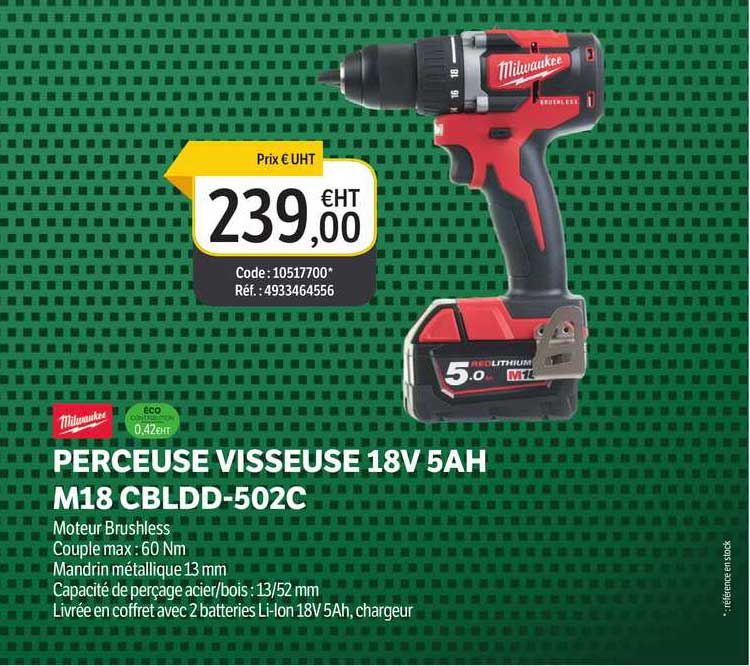 perceuse visseuse 18v 5ah m18 cbldd-502c milwaukee