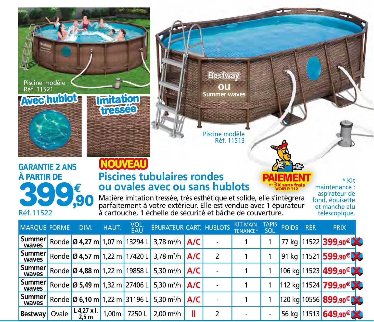 piscines tubulaires rondes ou ovales avec ou sans hublots