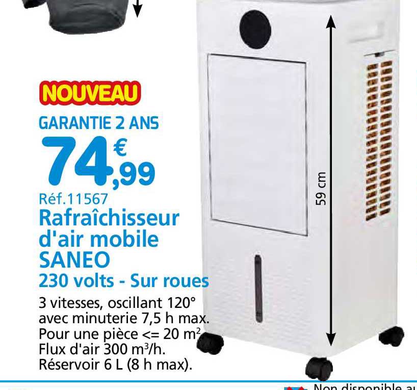rafraîchisseur d'air mobile saneo 230 volts - sur roues