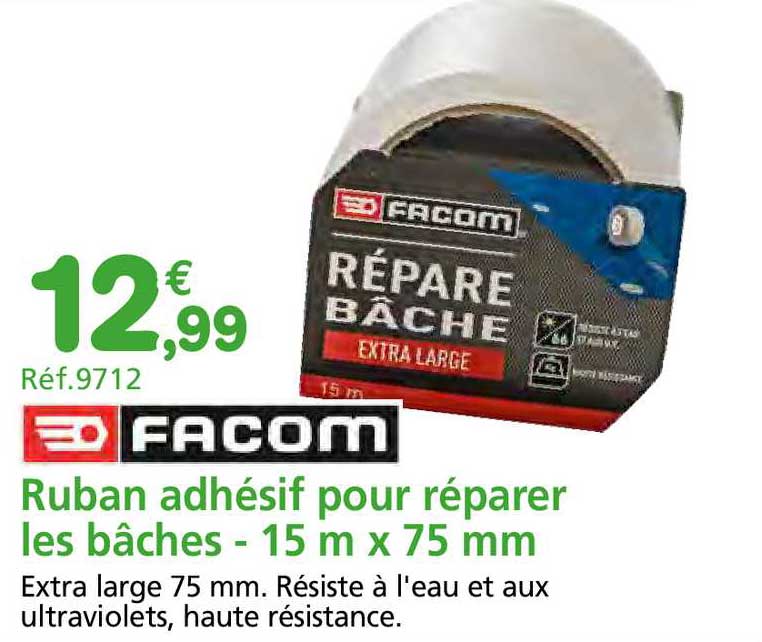 ruban adhésif pour réparer les bâches - 15 m x 75 mm facom