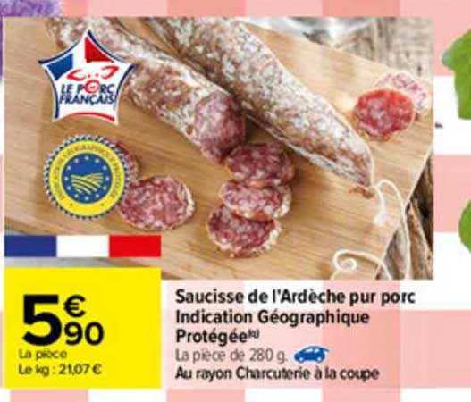 saucisse de l'ardèche pur porc indication géographique protégée