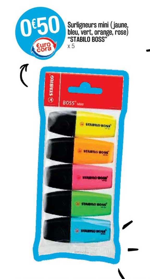 Surligneurs Mini (jaune, Bleu, Vert, Orange, Rose) "stabilo Boss"