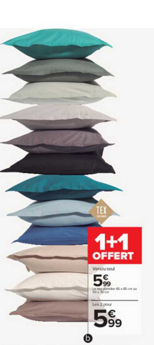 taie d'oreiller 65 x 65 cm ou 50 x 70 cm tex home