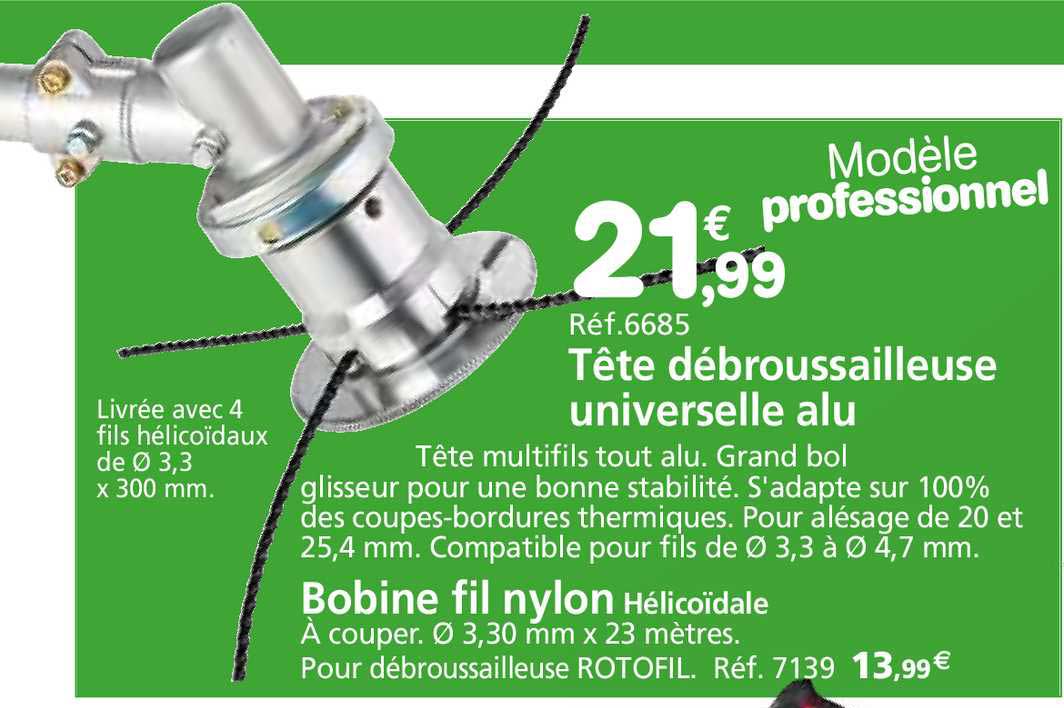 Tête Débroussailleuse Universelle Alu, Bobine Fil Nylon