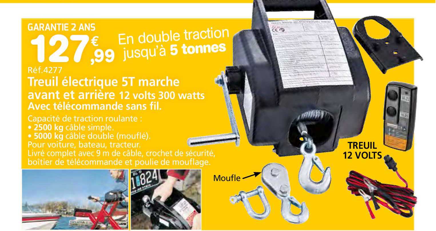 treuil électrique 5t marche avant et arrière 12 volts 300 watts