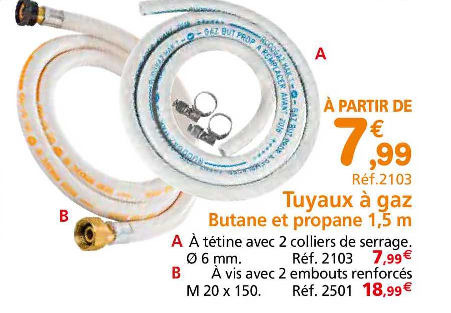 tuyaux à gaz butane et propane 1,5 m