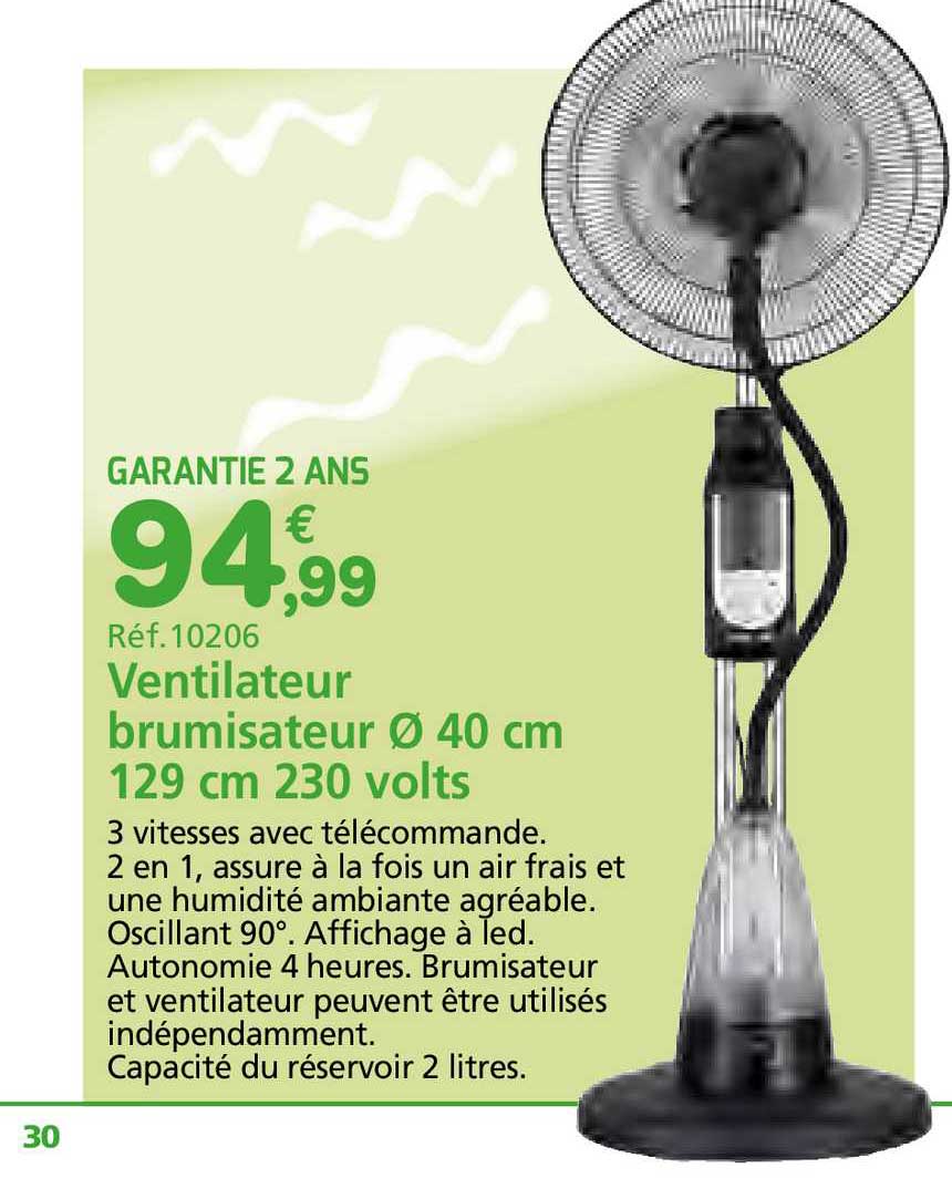 ventilateur brumisateur 40 cm 129 cm 230 volts