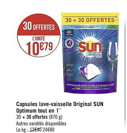 capsules lave-vaisselle original sun optimum tout en 1