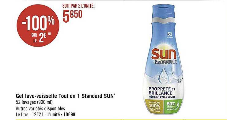 gel lave-vaisselle tout en 1 standard sun
