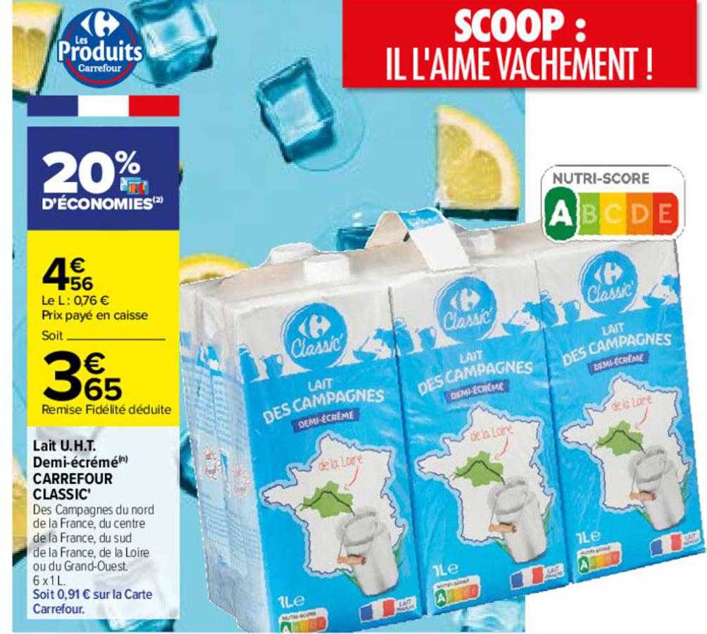 lait u.h.t. demi-écrémé carrefour classic'