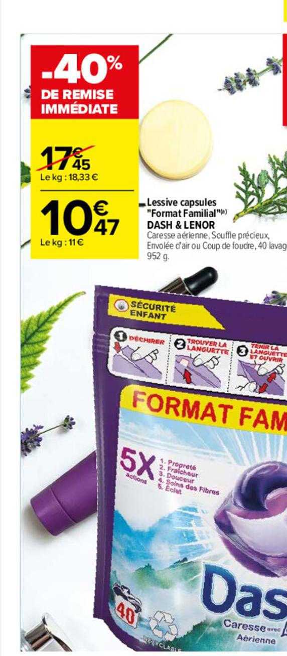 lessive capsules "format familial" dash & lenor"