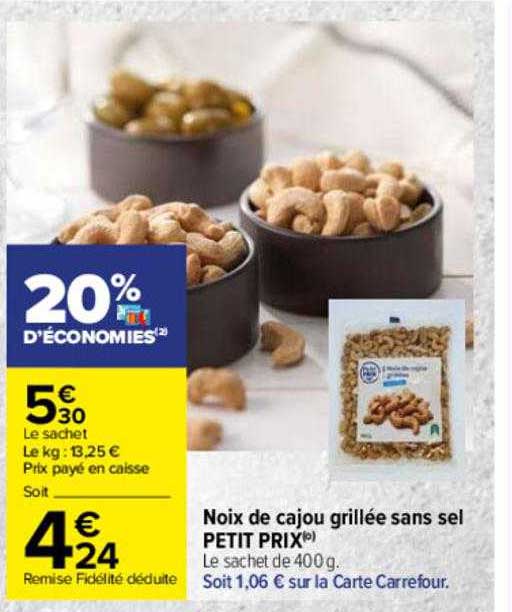 noix de cajou grillée sans sel petit prix