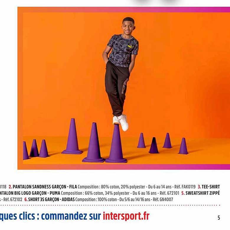 pantalon sandness garçon fila, tee-shirt , sweatshirt zippé, short 3s garçon adidas