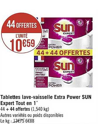 tablettes lave-vaisselle extra power sun expert tout en 1