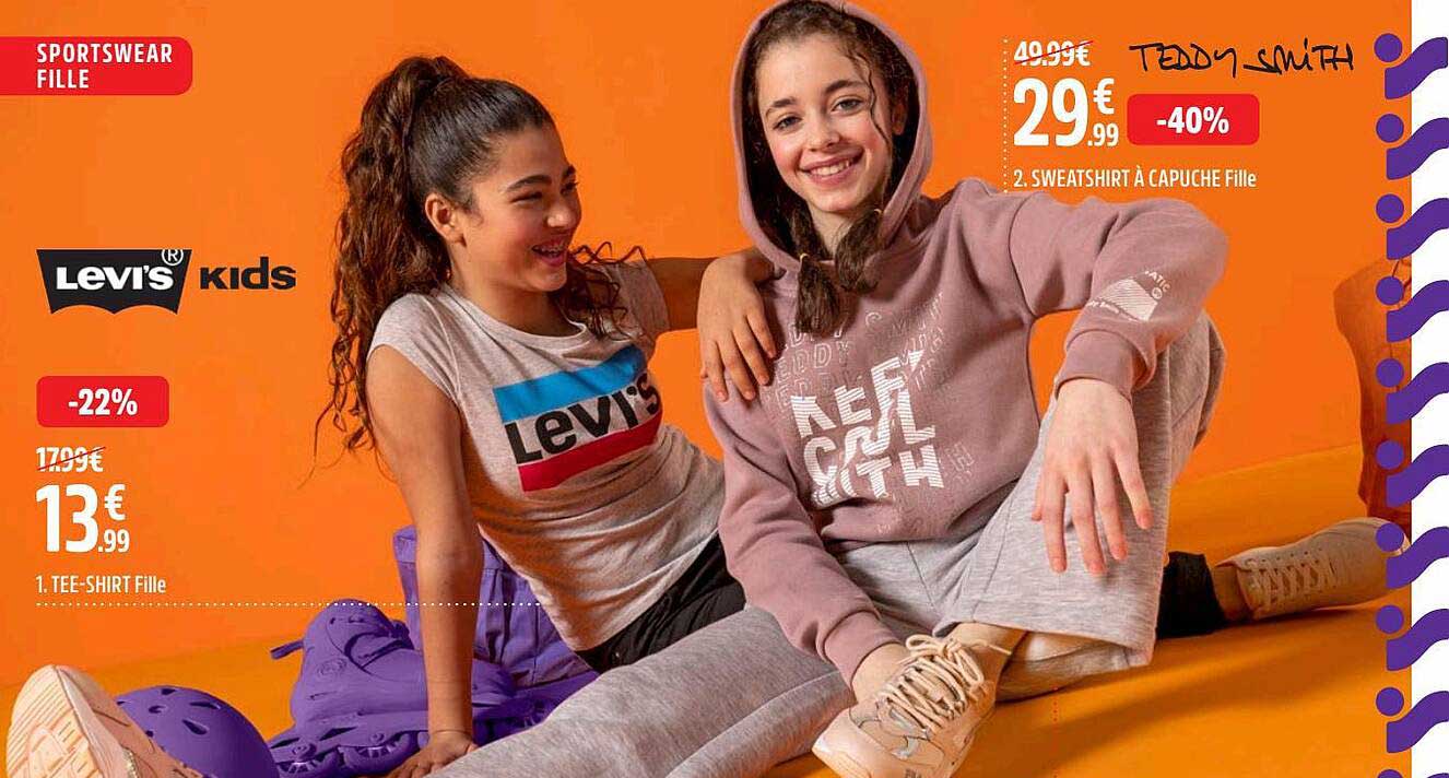 tee-shirt fille levi's kids, swearshirt à capuche fille teddy smith