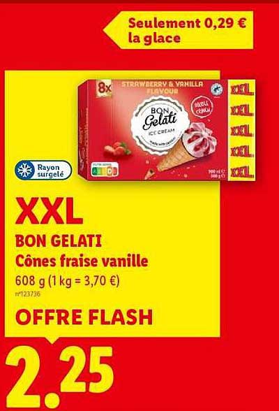 BON GELATI Cônes fraise vanille