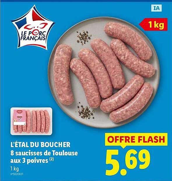 L’ÉTAL DU BOUCHER 8 saucisses de Toulouse aux 3 poivres