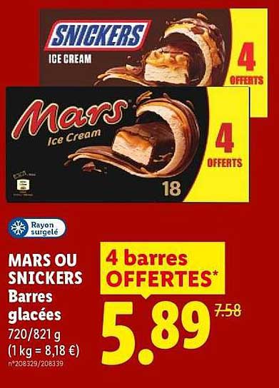 MARS OU SNICKERS Barres glacées