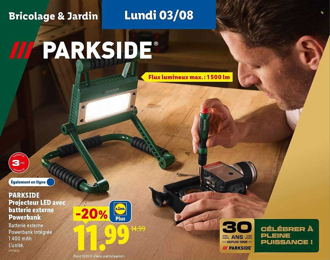 PARKSIDE Projecteur LED avec batterie externe Powerbank