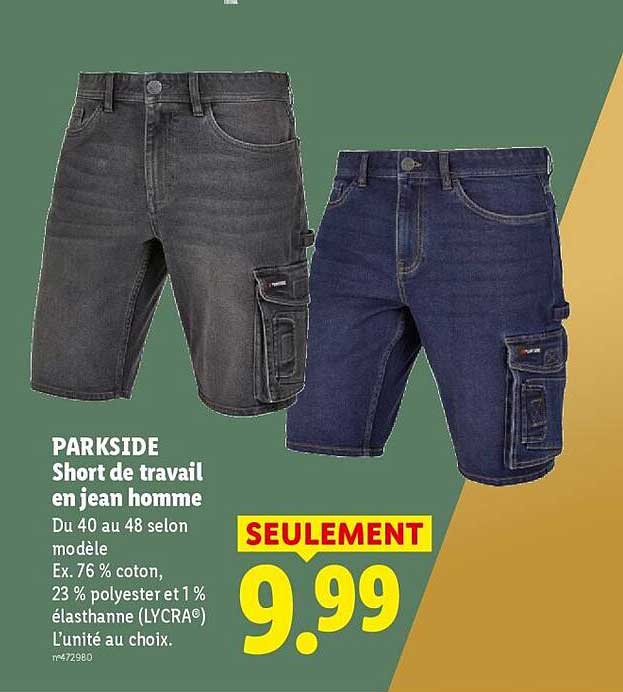 PARKSIDE Short de travail en jean homme