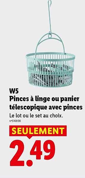 Pinces à linge ou panier télescopique avec pinces