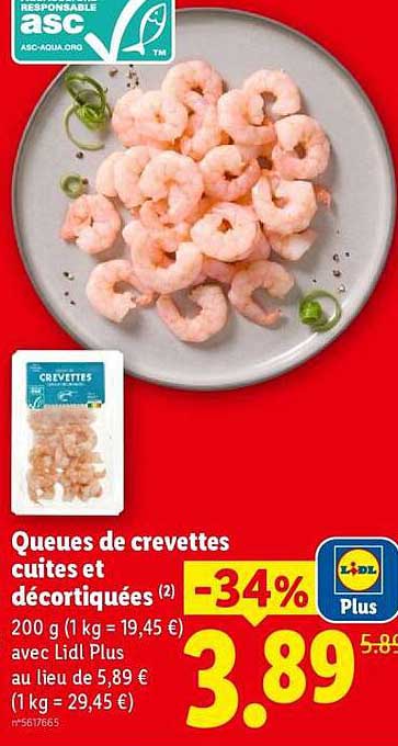 Queues de crevettes cuites et décortiquées