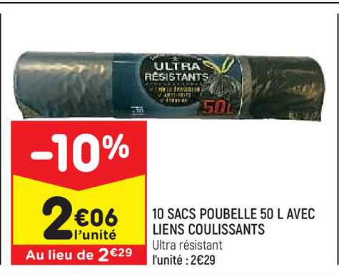 10 Sacs Poubelle 50 L Avec Liens Coulissants