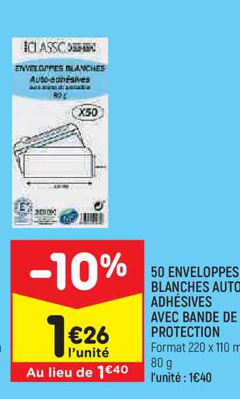 50 Enveloppes Blanches Auto Adhésives Avec Bande De Protection