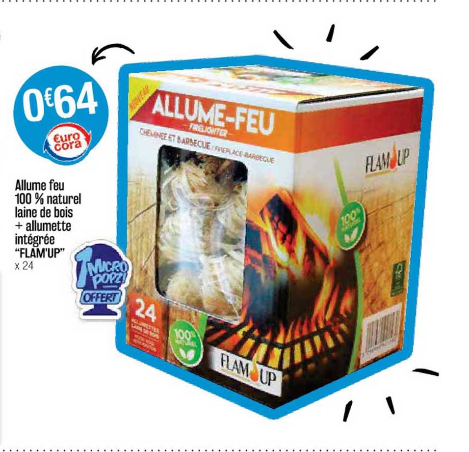 allume feu 100% naturel laine de bois + allumette intégrée "flam'up"