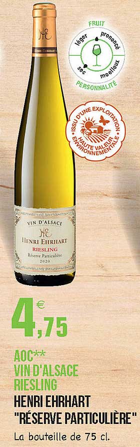 Aoc Vin D'alsace Riesling Henri Ehrhart "réserve Particulière"