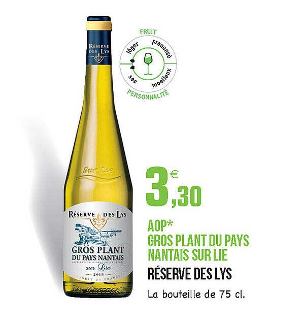 aop gros plant du pays nantais sur lie réserve des lys