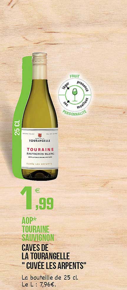 aop touraine sauvignon  caves de la tourangelle "cuvée les arpents"