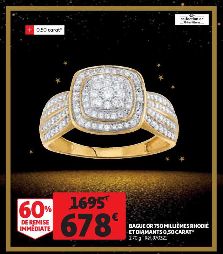 bague or 750 millièmes rhodié et diamants 0,50 carat
