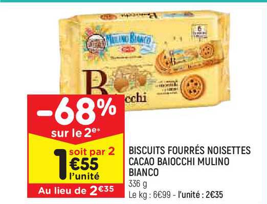 biscuits fourrés noisettes cacao baiocchi mulino bianco