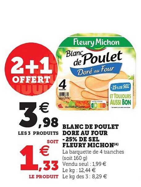 blanc de poulet doré au four -25% de sel fleury michon