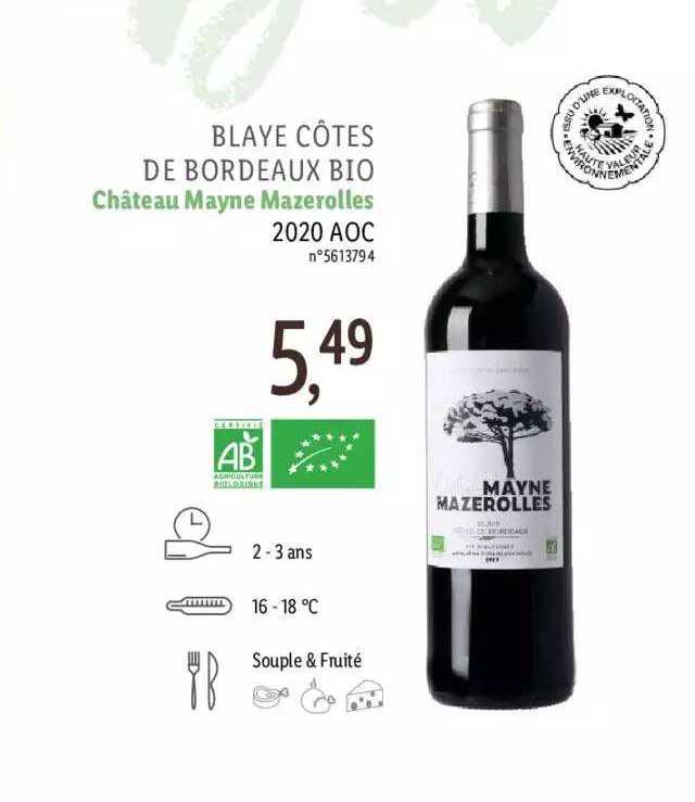 blaye côtes de bordeaux bio château mayne mazerolles 2020 aoc