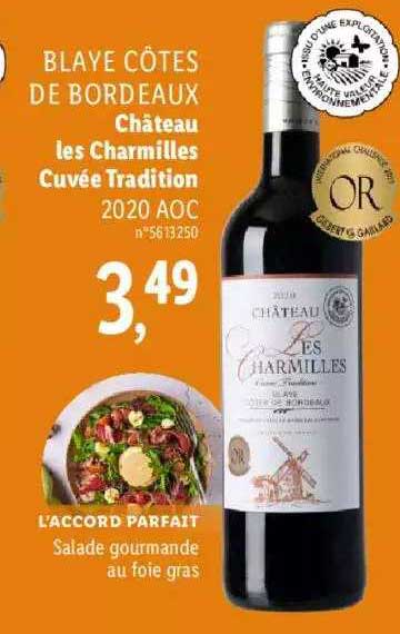 blaye côtes de bordeaux château les charmilles cuvée tradition 2020 aoc