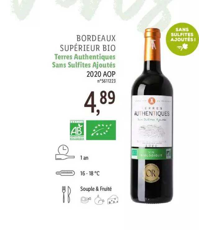 bordeaux supérieur bio terres authentiques sans sulfites ajoutés