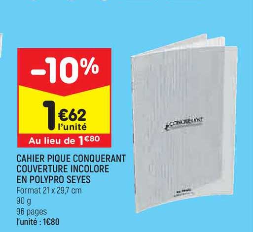 Cahier Pique Conquérant Couverture Incolore En Polypro Seyes