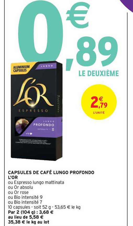 Capsules De Café Lungo Profondo L'or