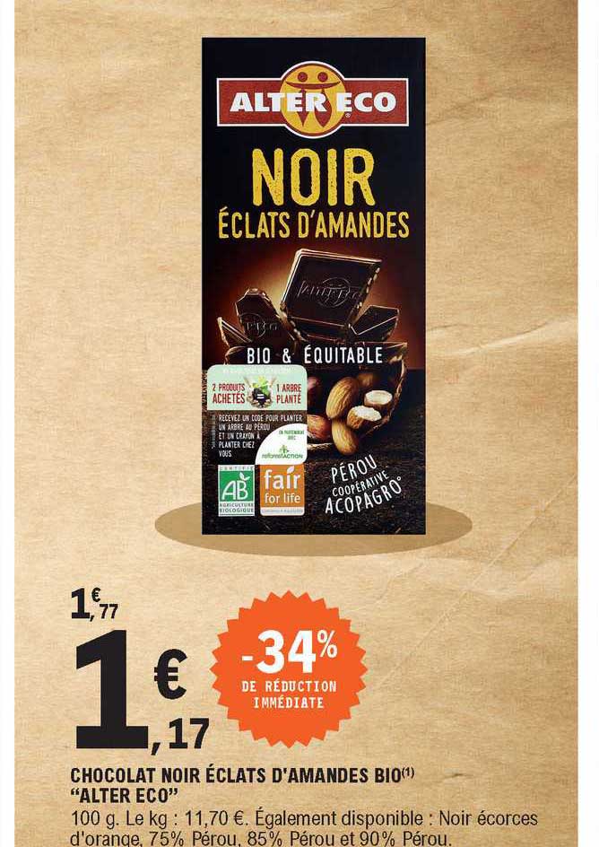 chocolat noir éclats d'amandes bio "alter éco"