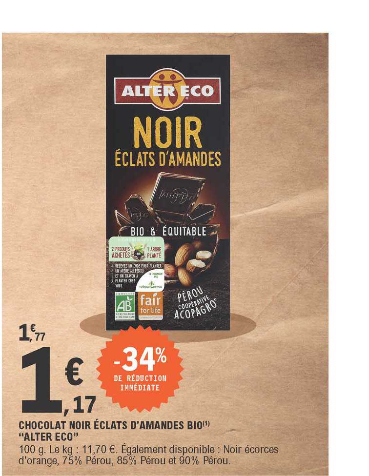 chocolat noir éclats d'amandes bio "alter éco"