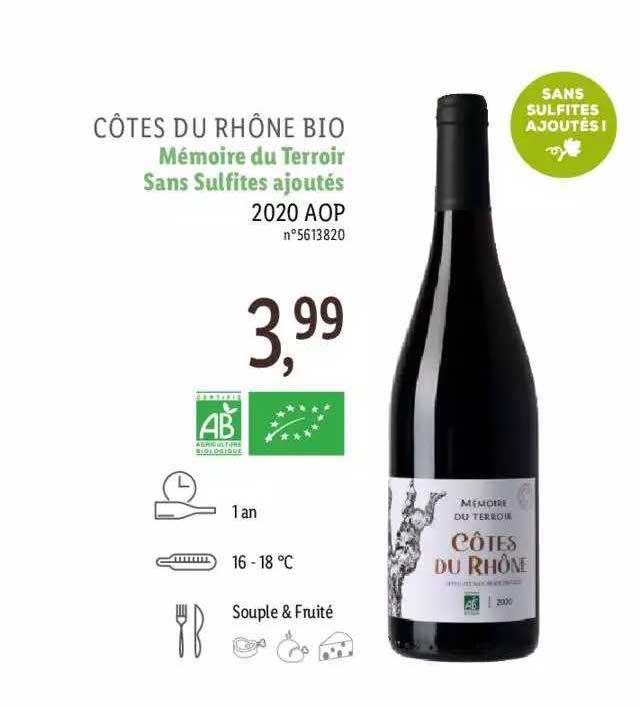 Côtes Du Rhône Bio Mémoire Du Terroir Sans Sulfites Ajoutés 2020 Aop
