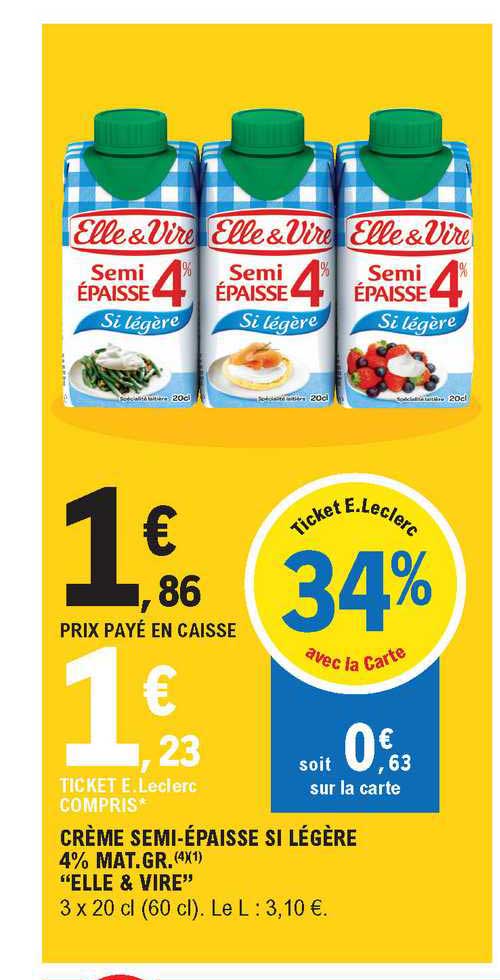 crème semi-épaisse si légère 4% mat. gr. "elle & vire"